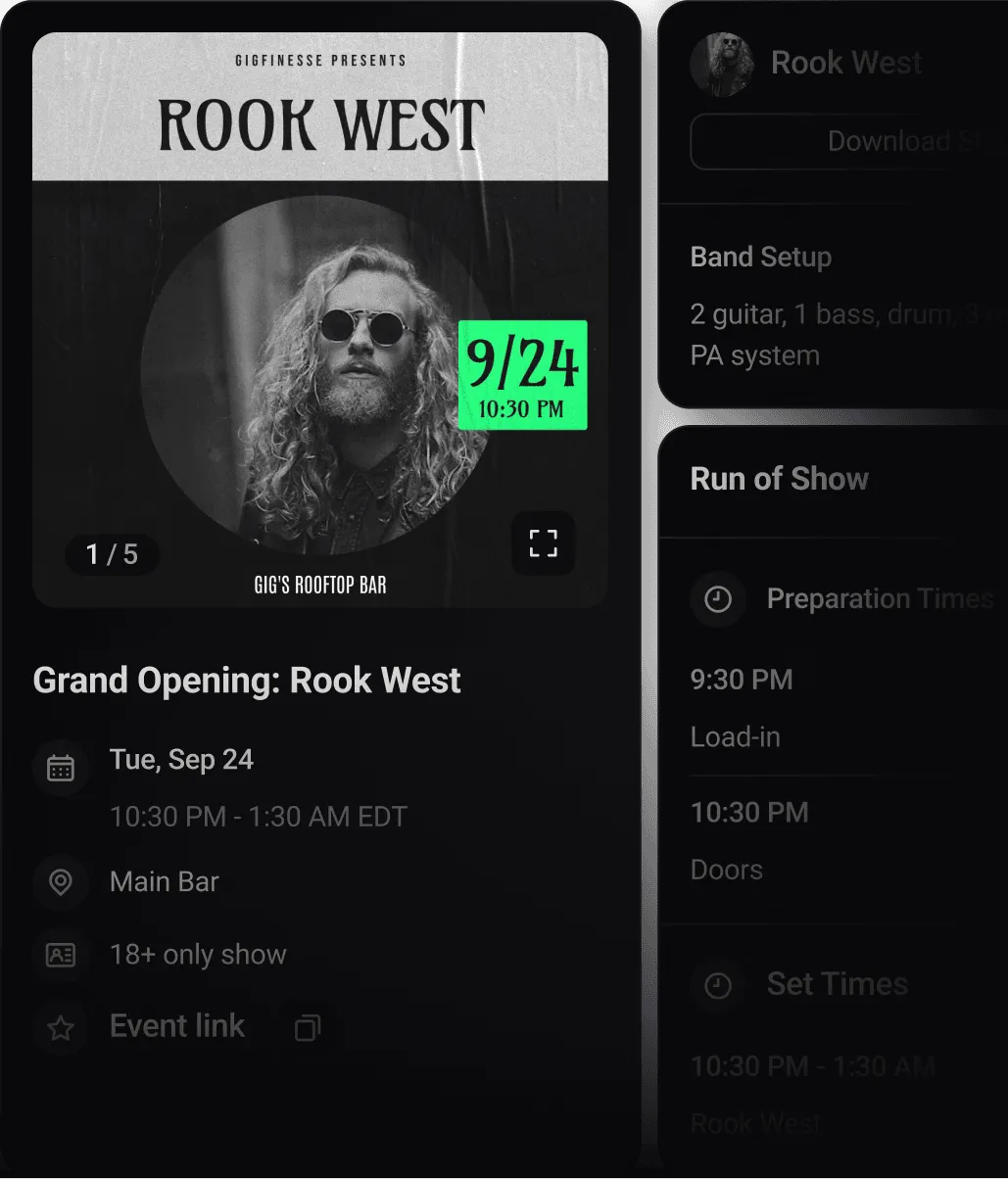 The Green Room dashboard for planning and running a venue’s live music shows