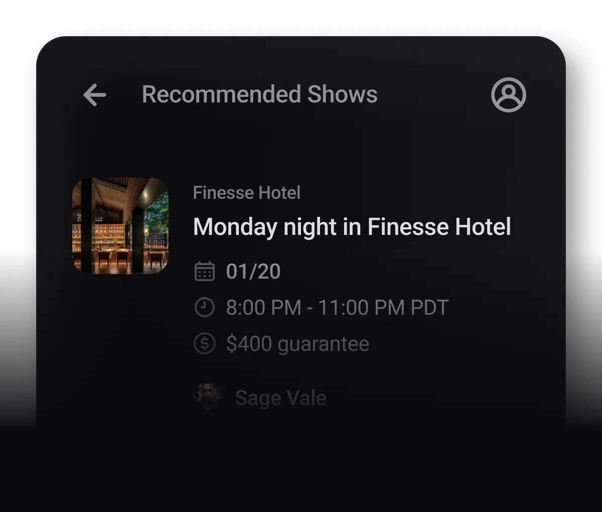 Curated, genre-matched gig recommendations in the GigFinesse app